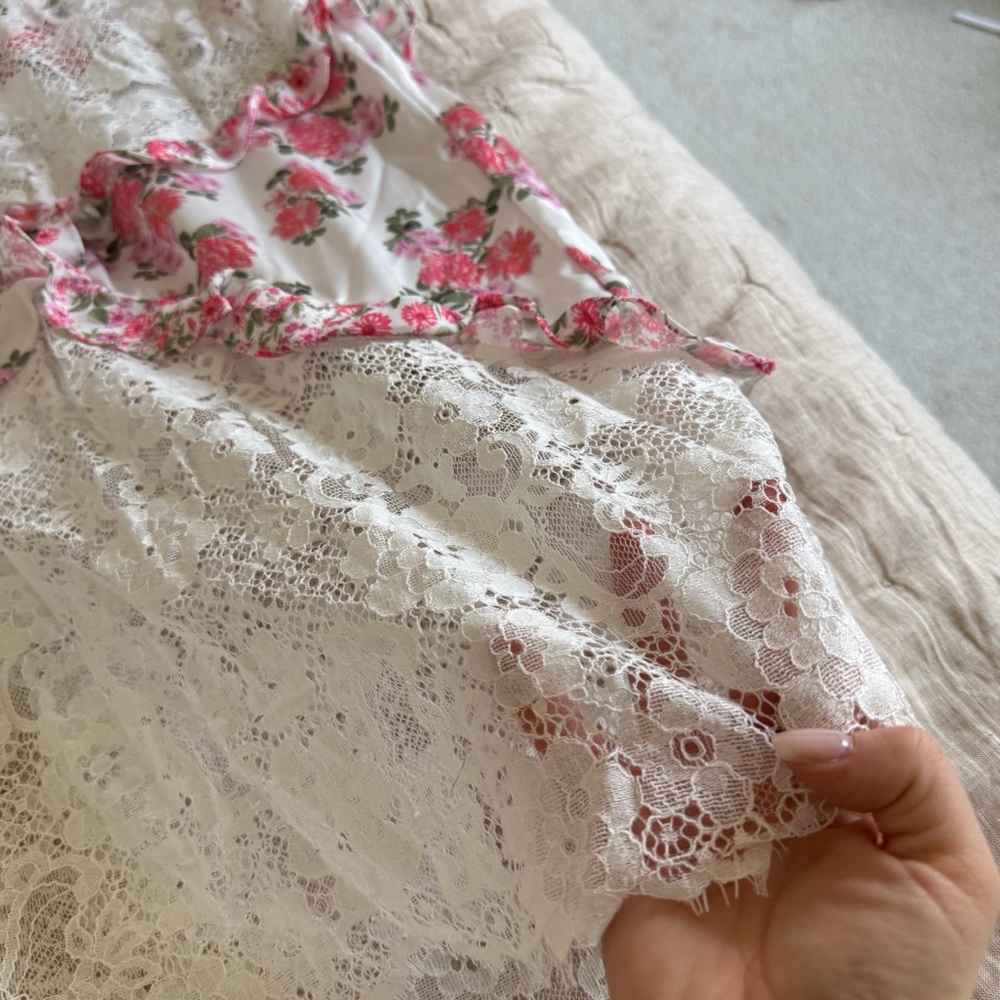 For Love & Lemons Pink and White Floral Lace Maxi Dress - Picture 4 of 16